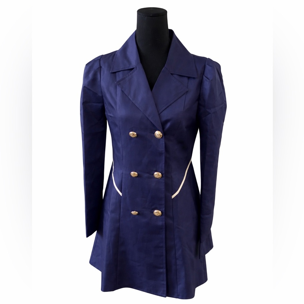 OASAP Navy Double-Breasted Coat Gold Button Tailored Jacket